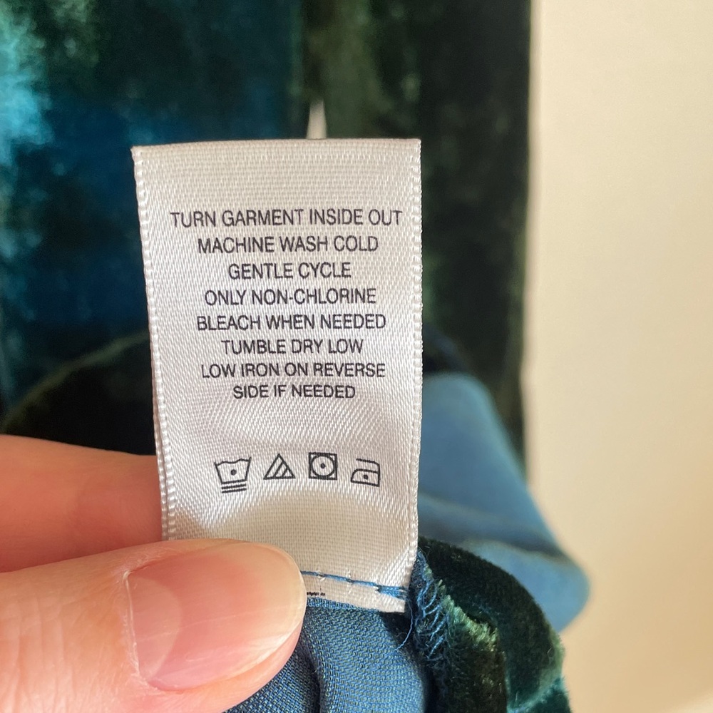 John Mark Velvet Button-Down Shirt XL in Blue & Dark Green Burnout Artsy Velour - Picture 6 of 10